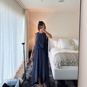 NWT Navy Silk dress with tie detail and cinched waist